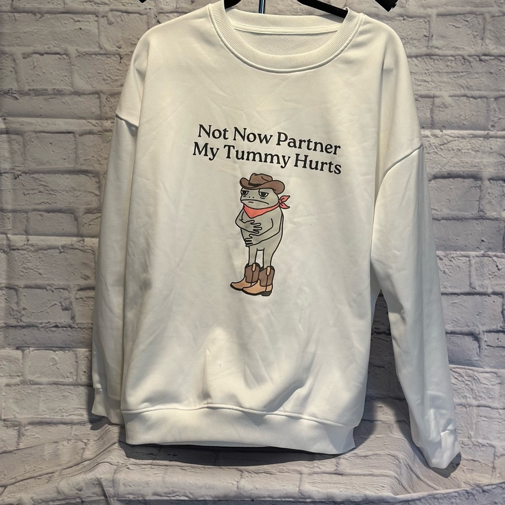 White Sweatshirt with Funny Graphic